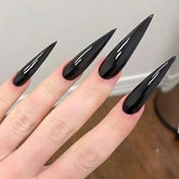 24pcs Long Pointed Fake Nail Patches Glossy Dark Black Cool Wearable Press ON Nails Solid Color Full Cover Artificial False Nail